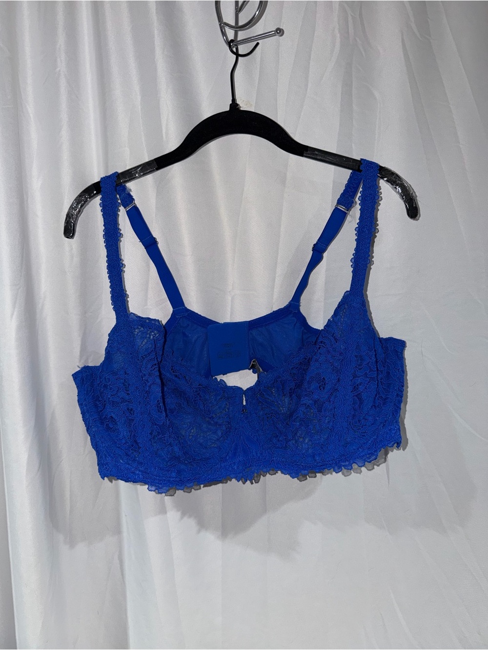 Fenty Savage Bra Balconette Unlined Wired Floral Lace Bra Royal Blue 42DDD